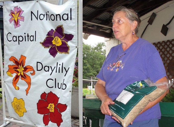 Event banner, and Carol Allen teaching lawn care.