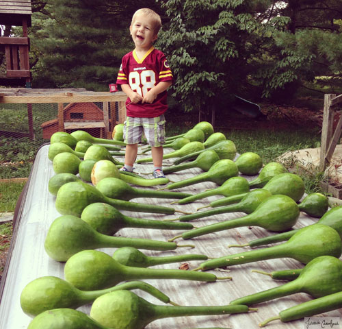 Grayson with dipper gourds