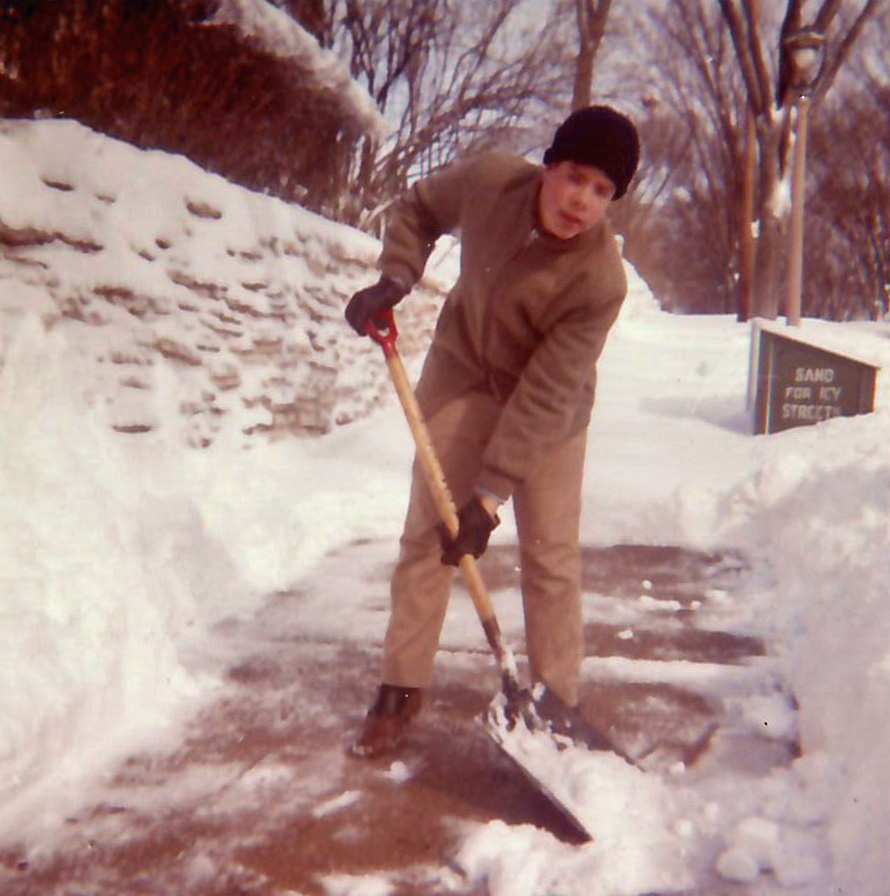 Larry with shovel, Milwaukee, March 1964