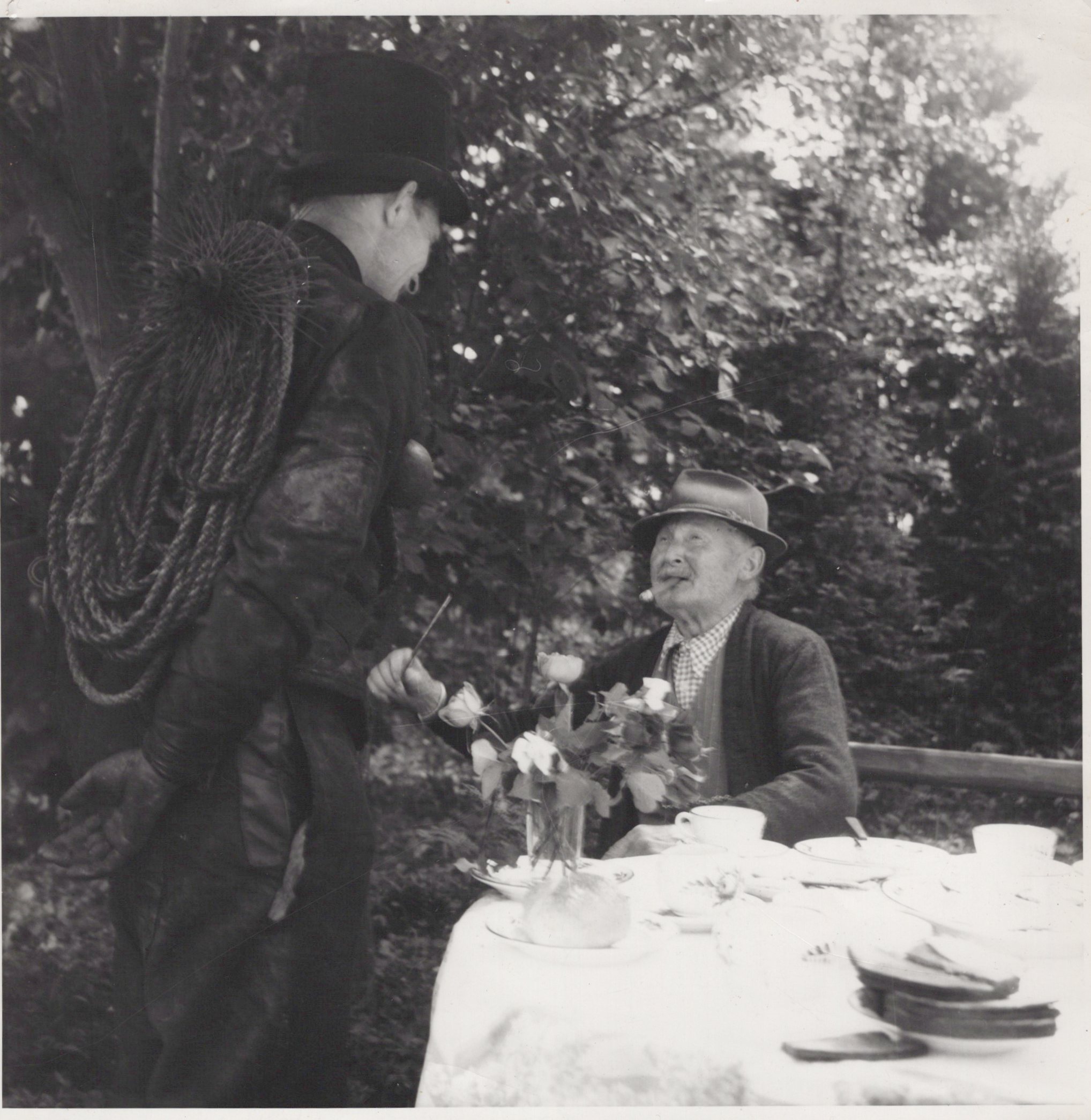 Wilhelm Behnke In Germany shaking the local Chimney Sweeps Hand for Good Luck