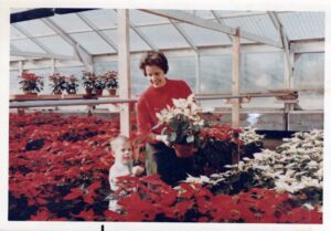 Ele Behnke with son Carl in the Poinsettia Greenhouse at Behnke's 