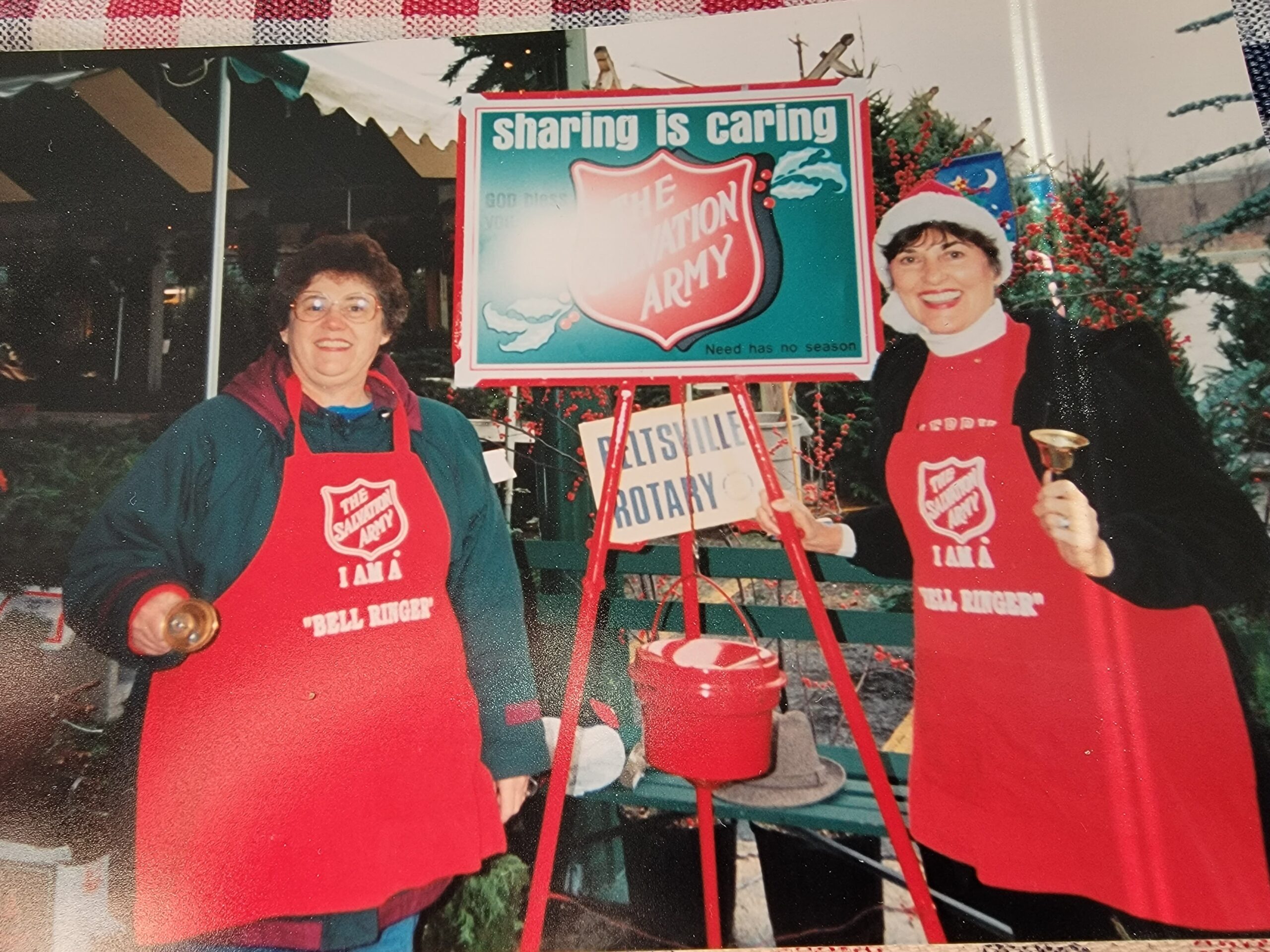 Sonja ringing the Salvation Army Bell for the Beltsville Rotary at Behnke Nurseries